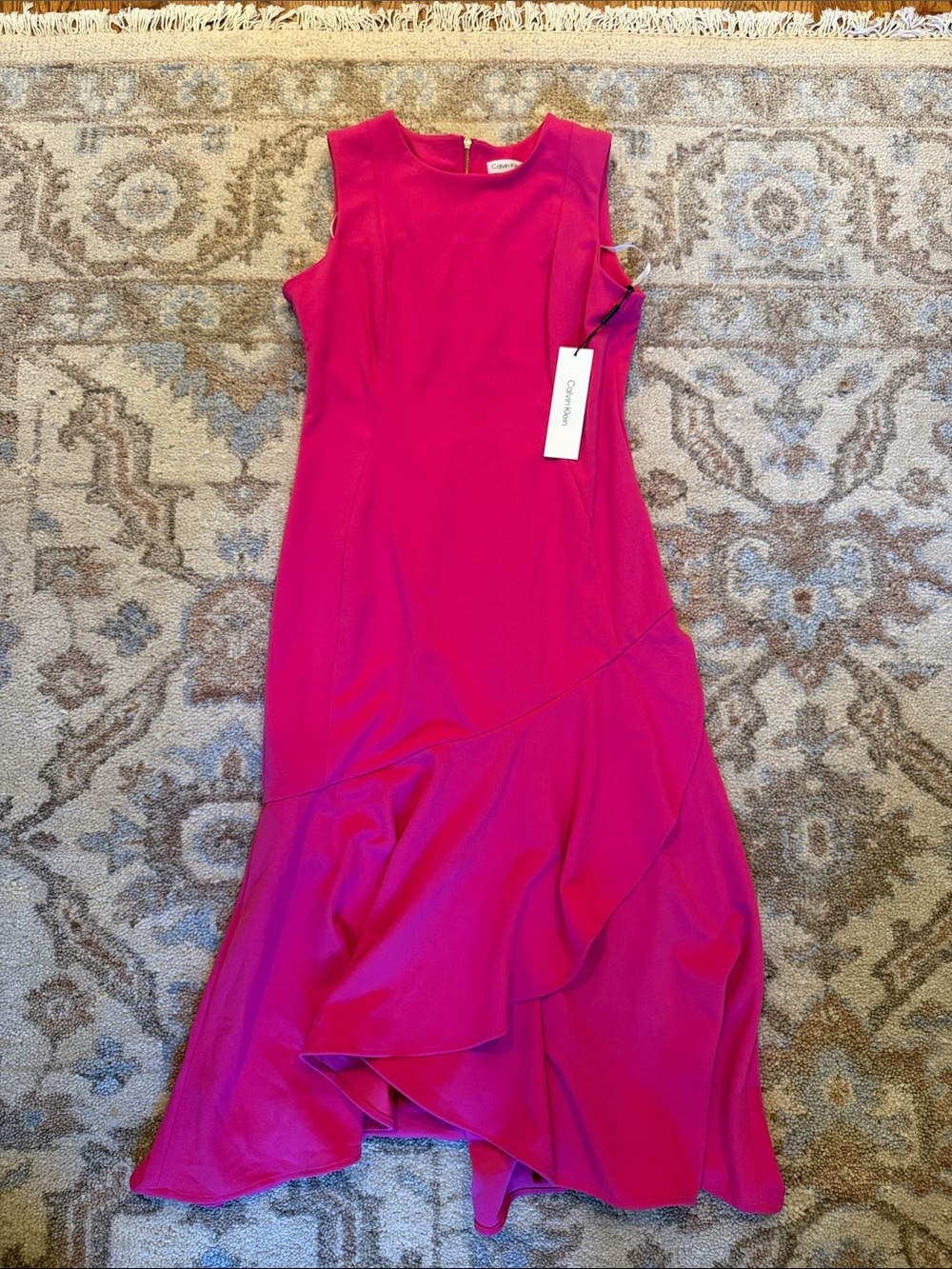 NWT Calvin Klein Magenta Sleeveless Ruffle-Hem Midi Dress 8